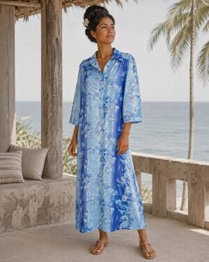 Vintage Hawaiian Surf Blue Maxi Dress Women’s 8 Retro 70s